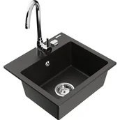 Zlewozmywaki z baterią - Mexen Milo zlewozmywak granitowy 1-komorowy z baterią kuchenną Telma, czarny/złoty - miniaturka - grafika 1