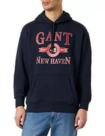 Bluzy męskie - GANT Męska bluza z kapturem w stylu retro Crest, Evening Blue, standardowa, niebieski (Evening Blue), L - miniaturka - grafika 1
