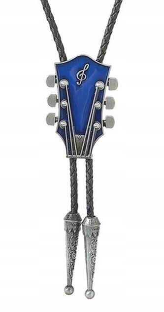 bolo krawat Gryf gitary niebieski country western plecionka skóra naturalna