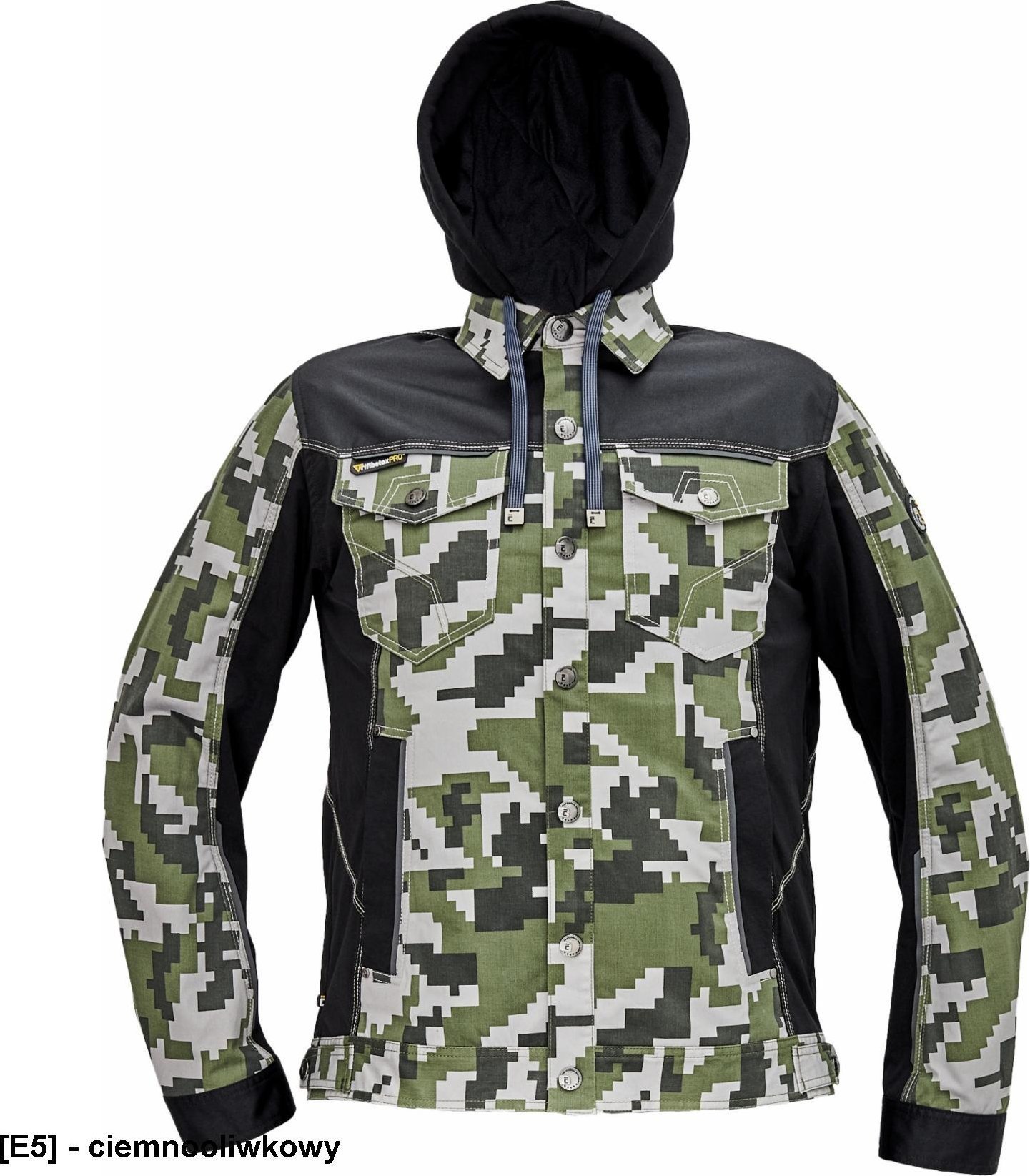 CERVA NEURUM CAMOUFLAGE kurtka z kapturem - męskia kurtka robocza, kaptur, 4 kieszenie, elastyczny materiał Trifibetex, nadruk - ciemnooliwkowy 50