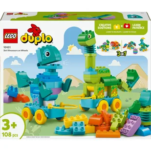 LEGO Duplo - Dinozaur 3 w 1 Dinozaury na kółkach Klocki ZESTAW LEGO PREZENT DLA CHŁOPCA DZIEWCZYNKI DZIECI - Klocki - miniaturka - grafika 1
