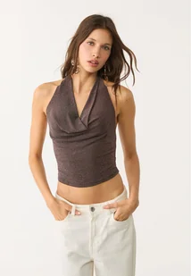 Stradivarius Błyszczący top halter Brązowy XS - Koszulki i topy damskie - miniaturka - grafika 1