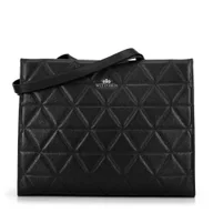 Torebki damskie - Damska shopperka ze skóry w geometryczne przeszycia czarno - srebrna - miniaturka - grafika 1