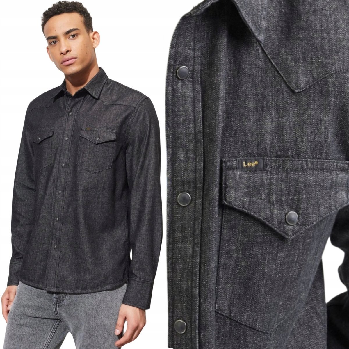 Lee REGULAR WESTERN SHIRT Washed Black KOSZULA JEANSOWA GRAFITOWY DżINS M