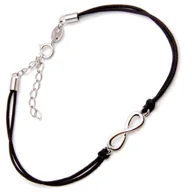 Bransoletki - Srebrna bransoletka nieskończoność czarny sznurek - miniaturka - grafika 1