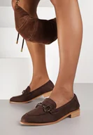 Mokasyny damskie - Brązowe Mokasyny Vices z Wkładką ze Skóry Naturalnej Zdobione Łańcuszkiem Delariona - miniaturka - grafika 1