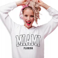Bluzy damskie - Wygodna Bluza Dresowa Damska Biała Z Kapturem Miami Florida Usa Wzory - S - miniaturka - grafika 1