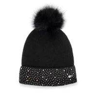Czapki damskie - Damska czapka zimowa z ozdobionym ściągaczem czarna - miniaturka - grafika 1