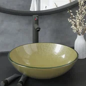 Umywalki - Lumarko Umywalka łazienkowa z kranem i korkiem, złota, szkło hartowane 3098462 VIDAXL - miniaturka - grafika 1