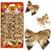 Bombki - Kokardki 12szt Złote Błyszczące Świąteczne Choinka Kokardy Ozdobne Zestaw - miniaturka - grafika 1