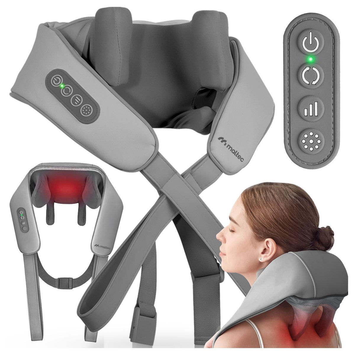 Bezprzewodowy Masażer do Szyi Karku Barków Shiatsu Pas Masujący Grzejący