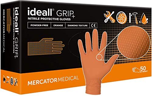 Mercator Rękawice nitrylowe pomarańczowe IDEALL GRIP+, bezpudrowe, pomarańczowe, rozmiar: L - 50 sztuk