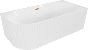 Mexen Gia wanna wolnostojąca narożna ryflowana prawa 170 x 80 cm, biała połysk, przelew miedź szczotkowana - 52701708000P-65 - Wanny - miniaturka - grafika 1