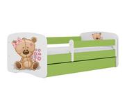 Łóżka dla dzieci i młodzieży - Łóżko dla dziecka, barierka, Babydreams, miś z kwiatkami, zielone - miniaturka - grafika 1