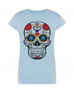 Koszulki i topy damskie - T-Shirt damski nadruk kolorowa czaszka r.M - miniaturka - grafika 1