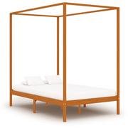 Łóżka - vidaXL Rama łóżka z baldachimem, miodowy brąz, lita sosna, 140x200 cm - miniaturka - grafika 1