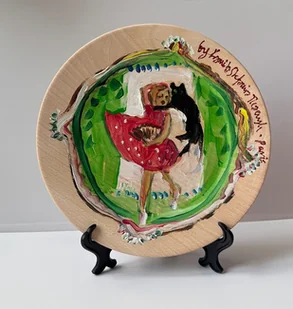 Talerz drewniany obraz ręcznie malowany Kamila Stefania Tkaczyk - Tace i patery - miniaturka - grafika 1