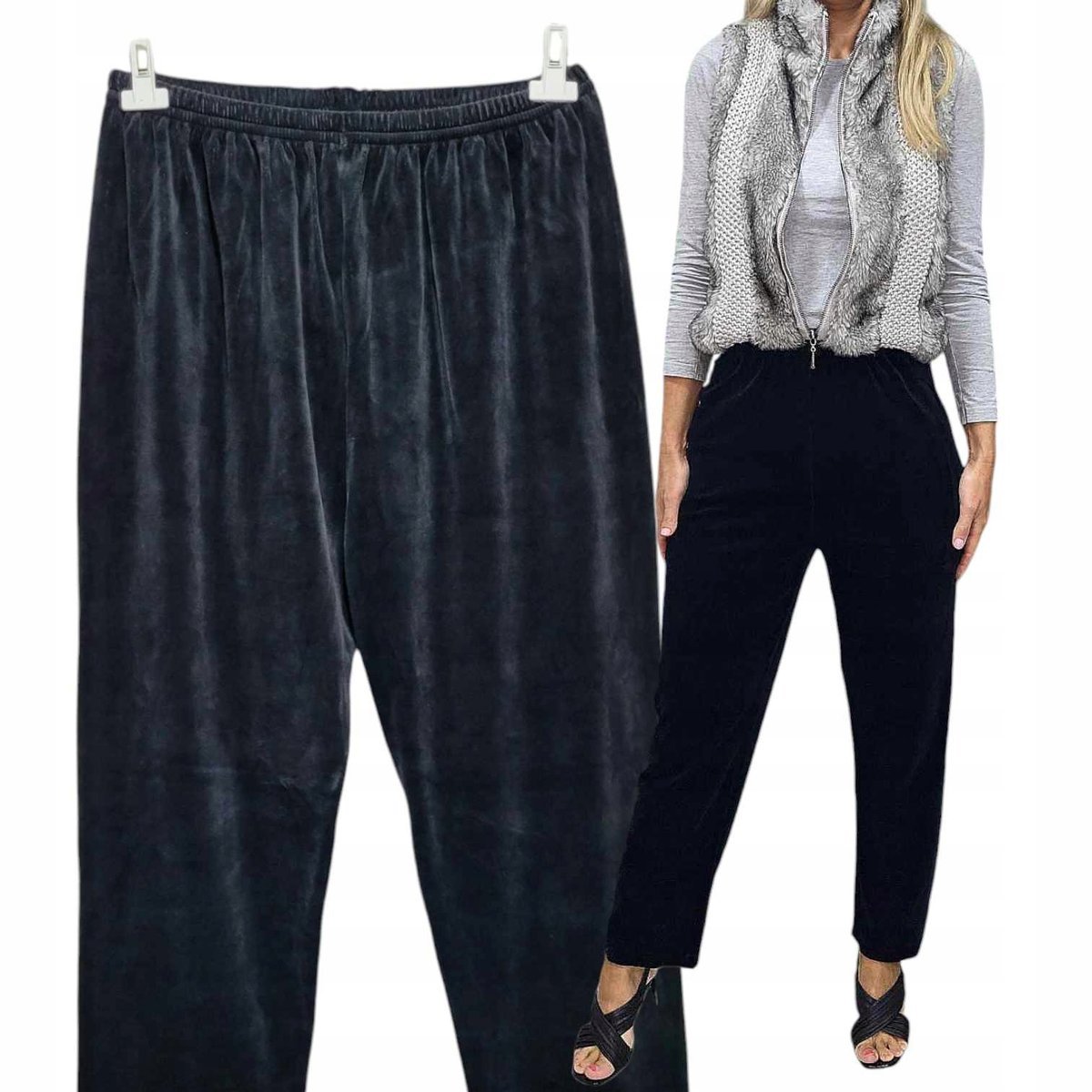 grafit SPODNIE DRESOWE WELUR 50 52 POLSKIE PROSTA NOGAWKA BEZUCISKOWE 3xl