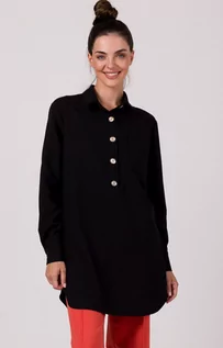 Bluzki damskie - Tunika koszulowa z kołnierzykiem czarna B276, Kolor czarny, Rozmiar L/XL, BeWear - Primodo.com - grafika 1