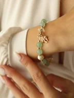 Bransoletki - Pierres delicates Pozłacana bransoletka z kamieniami szlachetnymi i perłami - miniaturka - grafika 1