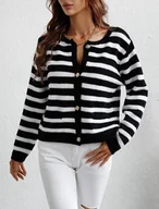 Swetry damskie - Zapinany na guziki sweter damski o klasycznym kroju w paski - Czarny - miniaturka - grafika 1