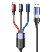 Kable USB - USAMS Kabel U71 3w1 1.2m 3A Fast Charge czarny/black (USB/USB-C na lightning/microUSB/USB-C) SJ549USB01(US-SJ549) - miniaturka - grafika 1