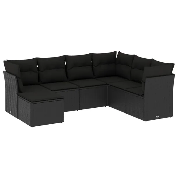 Zestaw mebli ogrodowych modułowych z poduszkami, czarny, 55-62 x 37-69 cm