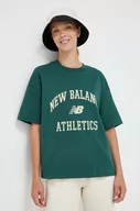 Koszulki sportowe damskie - New Balance t-shirt bawełniany kolor zielony - miniaturka - grafika 1