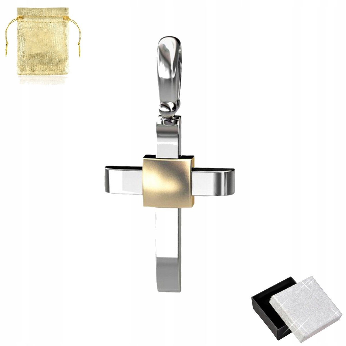 Srebrny Krzyżyk Rodowany Złocony Próba 925 Prezent