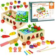 Łamigłówki - Kostka drewniana Montessori łowienie rybek warzywa sorter 7w1 - miniaturka - grafika 1