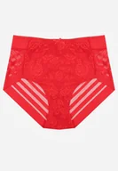 Majtki damskie - Czerwone Majtki Figi z Wysokim Stanem Zdobione Koronką i Siateczką Helieth - miniaturka - grafika 1