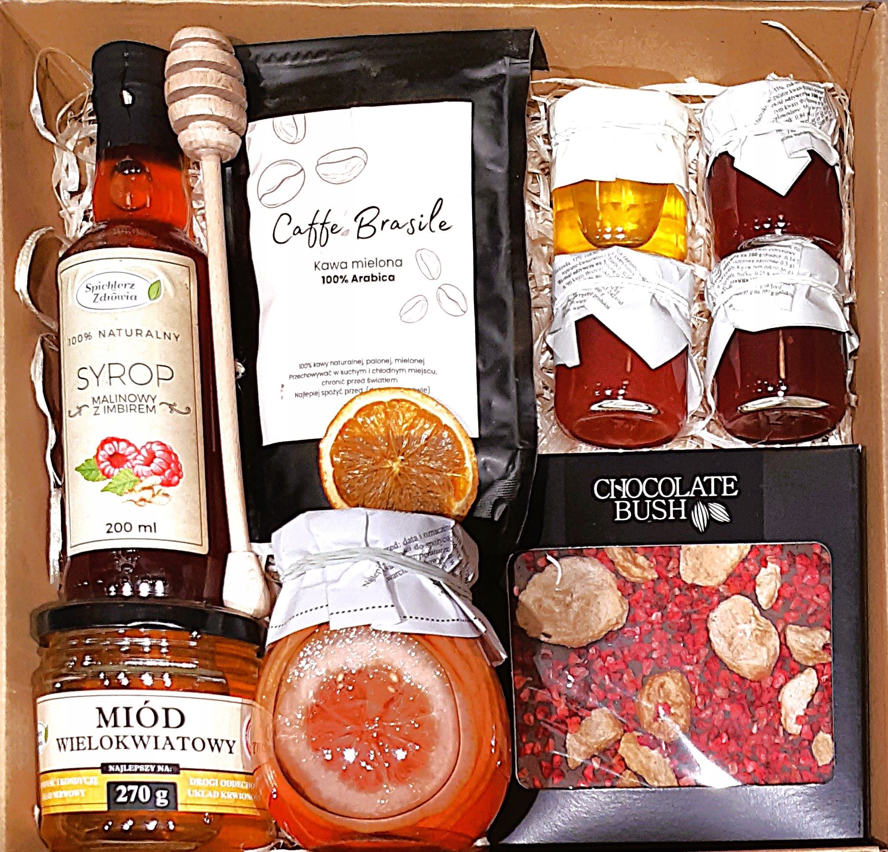 Duży Kosz Box Zestaw Prezentowy Czekolada Herbata Miód Kawa Malina