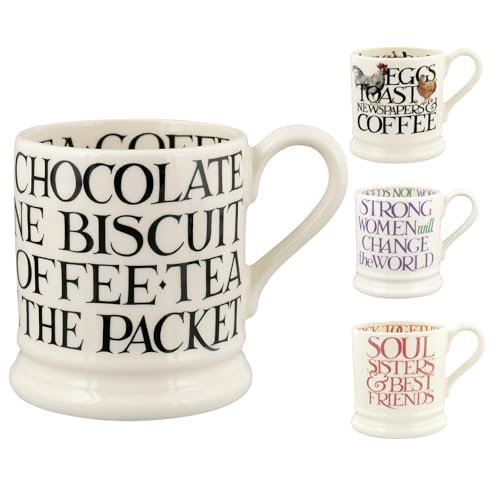 Emma Bridgewater Kubek ceramiczny 300ml - duży spersonalizowany kubek, pomysł na prezent dla mężczyzn i kobiet, oryginalny ręcznie malowany kubek do kawy, herbaty, cappuccino - herbata i kawa, czarny