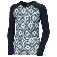 Bluzy sportowe damskie - Helly Hansen, Lifa Merino Midweight Graphic Crew, bluza, damska, granatowy - miniaturka - grafika 1