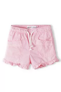 Spodnie i spodenki dla dziewczynek - Różowe krótkie spodenki dla dziewczynki z falbanką - grafika 1