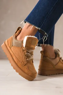 Camelowe sneakersy damskie z futerkiem na bieżnikowanej platformie ozdobne sznurówki z wzorem Casu 22337-7 - Półbuty damskie - miniaturka - grafika 1