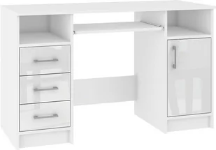 Akord FABRYKA MEBLI Biurko wolnostojące Ana, biały-biały połysk, 124x52x74 cm - Biurka - miniaturka - grafika 1