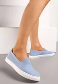 Trampki damskie - Niebieskie Wsuwane Tenisówki Ozdobione Wstawką z Ekoskóry na Zapiętku Eliriaba - miniaturka - grafika 1