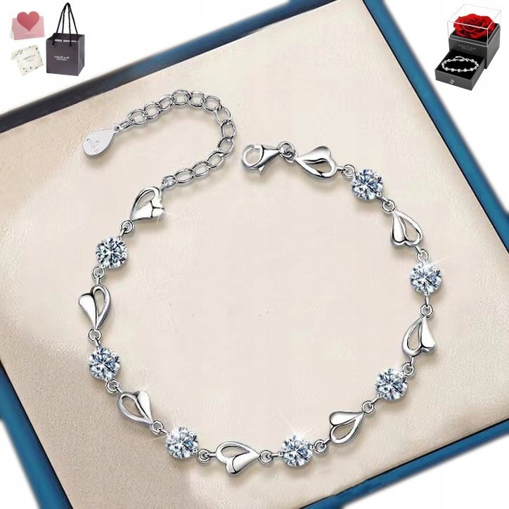 Bransoletka Srebrna Diamentowana Serce Damska Srebro 925 Włoska