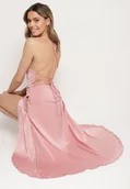 Sukienki - Różowa Asymetryczna Sukienka Vices z Odkrytymi Plecami i Gorsetowym Wiązaniem Natifalia - miniaturka - grafika 1