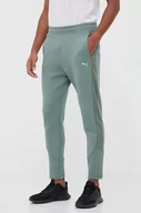 Spodnie damskie - Puma spodnie treningowe Evostripe kolor zielony gładkie - miniaturka - grafika 1