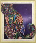 Malowanie po numerach - Mandala 7D - Kot nocą w ramce - miniaturka - grafika 1