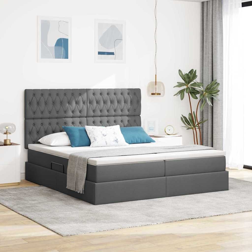 vidaXL Łóżko Ze LED Lights Ciemnoszary 200 x 200 cm tkanina