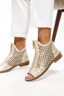 Sandały damskie - Złote botki skórzane wiosenne damskie ażurowe podeszwa ozdobiona cyrkoniami PRODUKT POLSKI Casu 977-L-CR - miniaturka - grafika 1