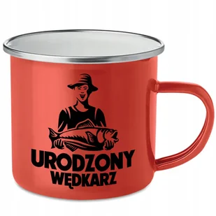 KUBEK STALOWY Emaliowany CZERWONY 250ml Urodzony Wędkarz Prezent Mix Wzory - Kubki - miniaturka - grafika 1