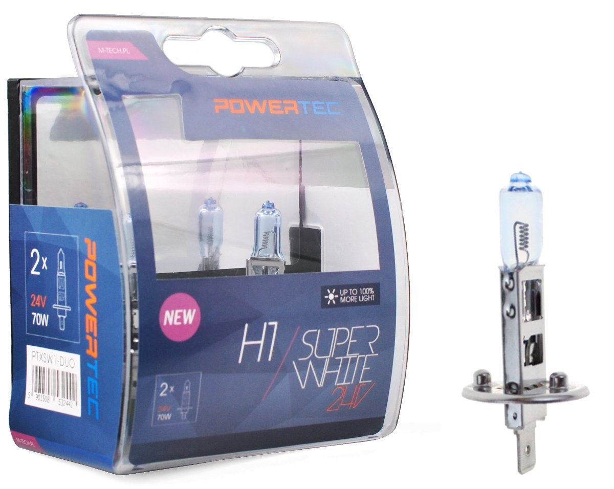 ŻARÓWKI 24V 70W H1 POWERTEC SUPER WHITE +100%