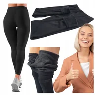 Spodnie damskie - Spodnie Legginsy Damskie Ocieplane Futrem Leginsy Getry Zimowe Czarne 3XL - miniaturka - grafika 1