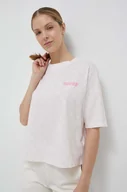 Koszulki sportowe damskie - Guess t-shirt bawełniany kolor beżowy - miniaturka - grafika 1