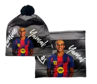 Czapki damskie - Lamine YAMAL Barcelona szara czapka i komin ocieplone polarem - komplet - miniaturka - grafika 1