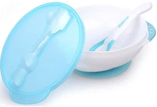 Kidsme bowl with suction cup lid and thermo spoon Aquamarine from 9 months 9832AQ - Miseczki i talerzyki dla dzieci - miniaturka - grafika 1